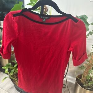 Lauren Ralph Lauren Scarlet Blouse with Ebony Trim